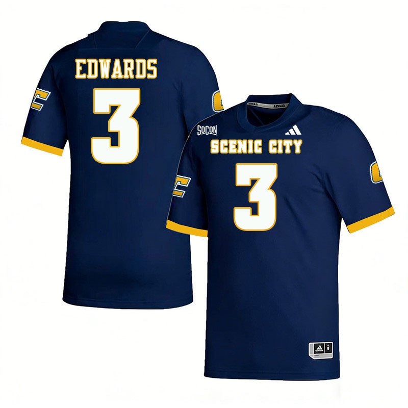 Chattanooga Mocs #3 Stemarion Edwards College Football Jerseys,Uniforms Stitched-Navy